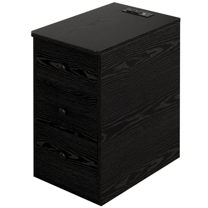 Modern Narrow Nightstand With Charging Station - 3-Drawer Storage, Black