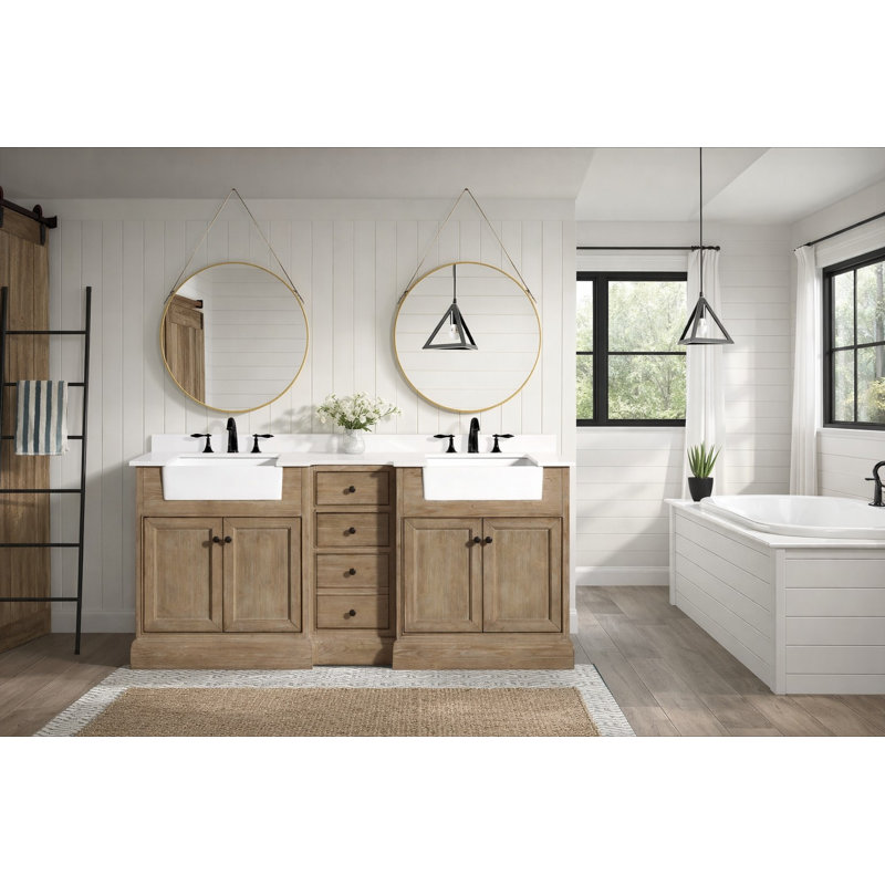 Claire 72'' Double Bathroom Vanity with Top, White Engineered Stone