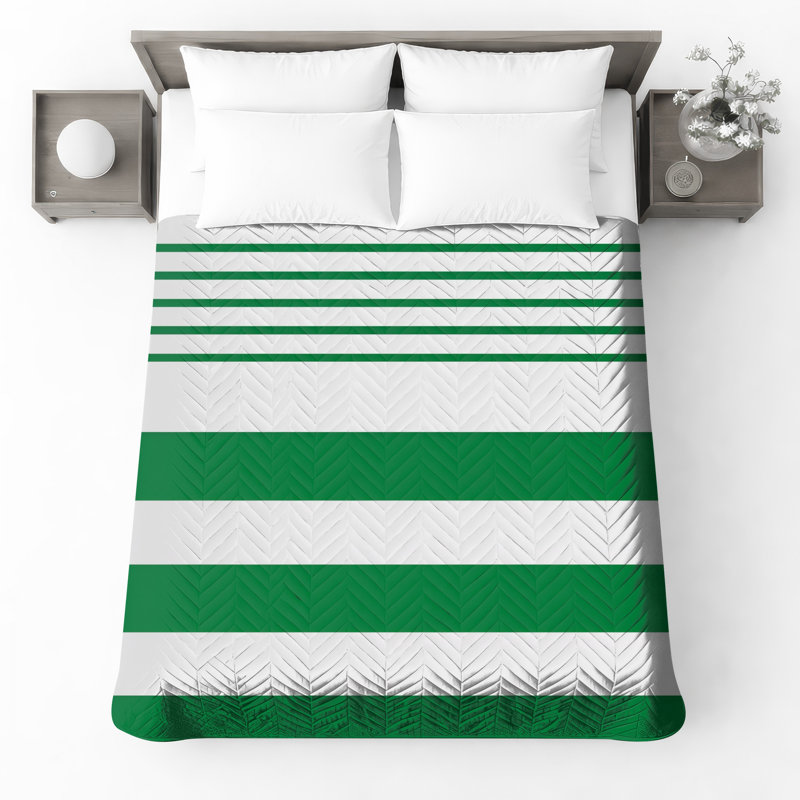 Couvre-lit matelassé à rayures vertes et blanches toutes tailles, King