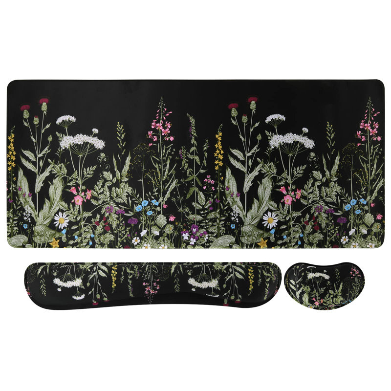 Large Mouse Pad For Desk, Computer Desk Mat, 3Pcs XXL Keyboard And Mouse Pad + Keyboard Wrist Rest, Desk Matt For Desktop, Easy Typing Pain Relief Ultra Thick Mousepad Keyboard Mat(Weeds)