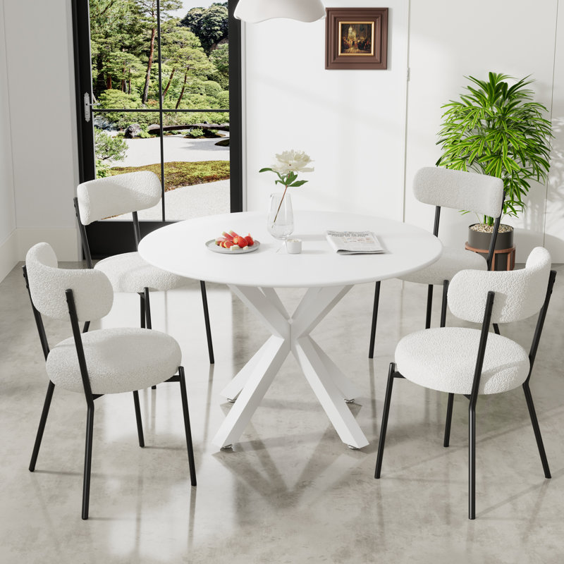 5 - Piece Round Pedestal Dining Set, White, White/Black
