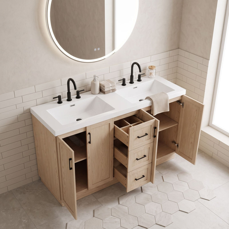 Meuble-lavabo avec 3 tiroirs et tablettes réglables