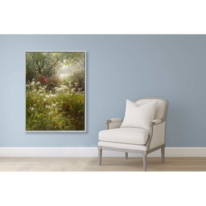 «Sunlit Meadow Gathering», H 42 po x l 32 po, Argent argent