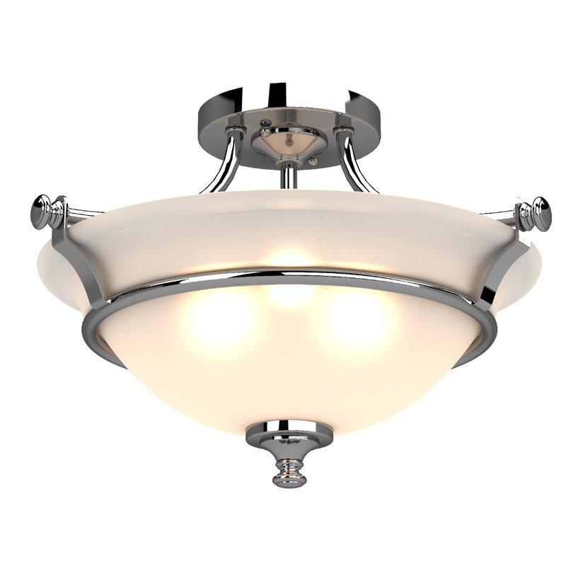 Red Barrel Studio V3202 Tes 2-Light 17"W Chrome Semi-Flush Ceiling Fixture with Frosted Bowl Glass