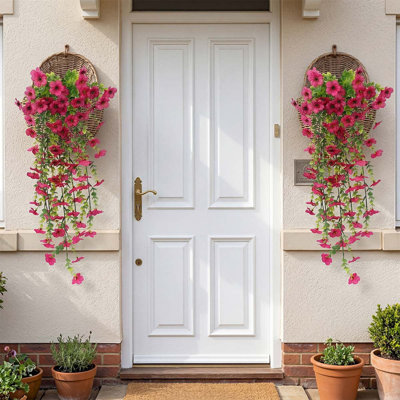 Artificial Hanging Flowers For Outdoors, 2 Pcs UV Resistant Artificial Outdoor Flowers, Not-Fading Fake Hanging Plant For Outdoor Planters For Home Garden Porch Yard Decor