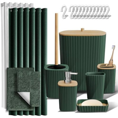 Bathroom Accessories Set - Bathroom Set, Bathroom Sets With Shower Curtain And Rugs, Shower Curtain Set With Bathroom Trash Can - Navy - 22PC