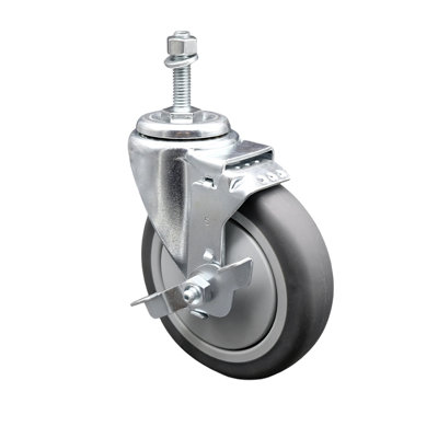 Rubber Wheel Swivel 5/8 Inch Threaded Stem Caster Set with Brake