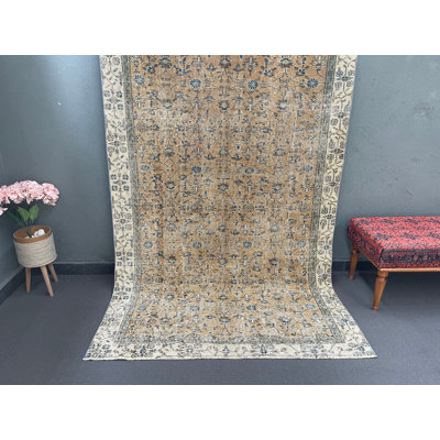 Tapis à motif floral élégant en laine beige élégant 58,3 x 98,8 pouces