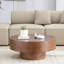 Table basse ronde en faux bois de ronce avec piédestal robuste