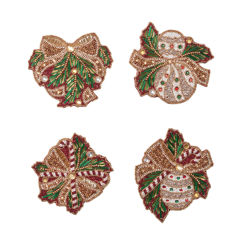 Candy Cane Bow 4 Piece Coaster Set in a Gift Bag