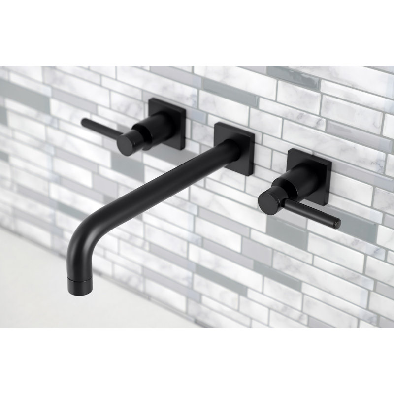 Kingston Brass Manhattan Two-Handle 3-Hole Wall Mount Roman Tub Faucet, Matte Black, Lever