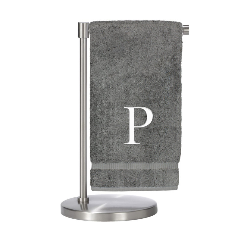Serviettes de bain monogrammées - ensemble de 2 - lettre bloc, P, Gris / Argent