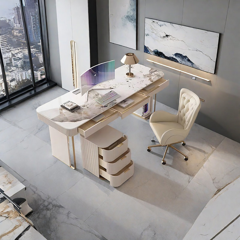 Bureau de luxe simple en pierre frittée haut de gamme, 6 tiroirs, H 29,53 po x l 70,87 po x P 27,56 po