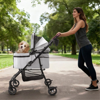 Poussette pliable à 4 roues pour animaux de compagnie pour chiens et chats, roues pivotantes à 360 °, sac de transport et sac de voyage séparable pour petits animaux