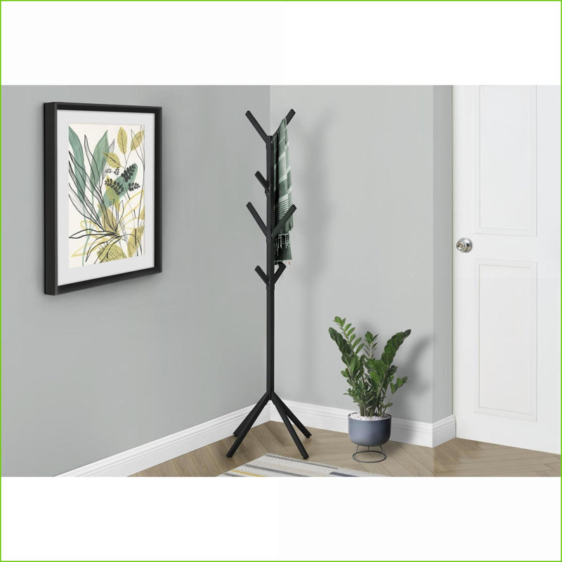 Coat Racks, 70"H Free Standing Modern Industrial Metal with 8 Hooks | Black | Metal