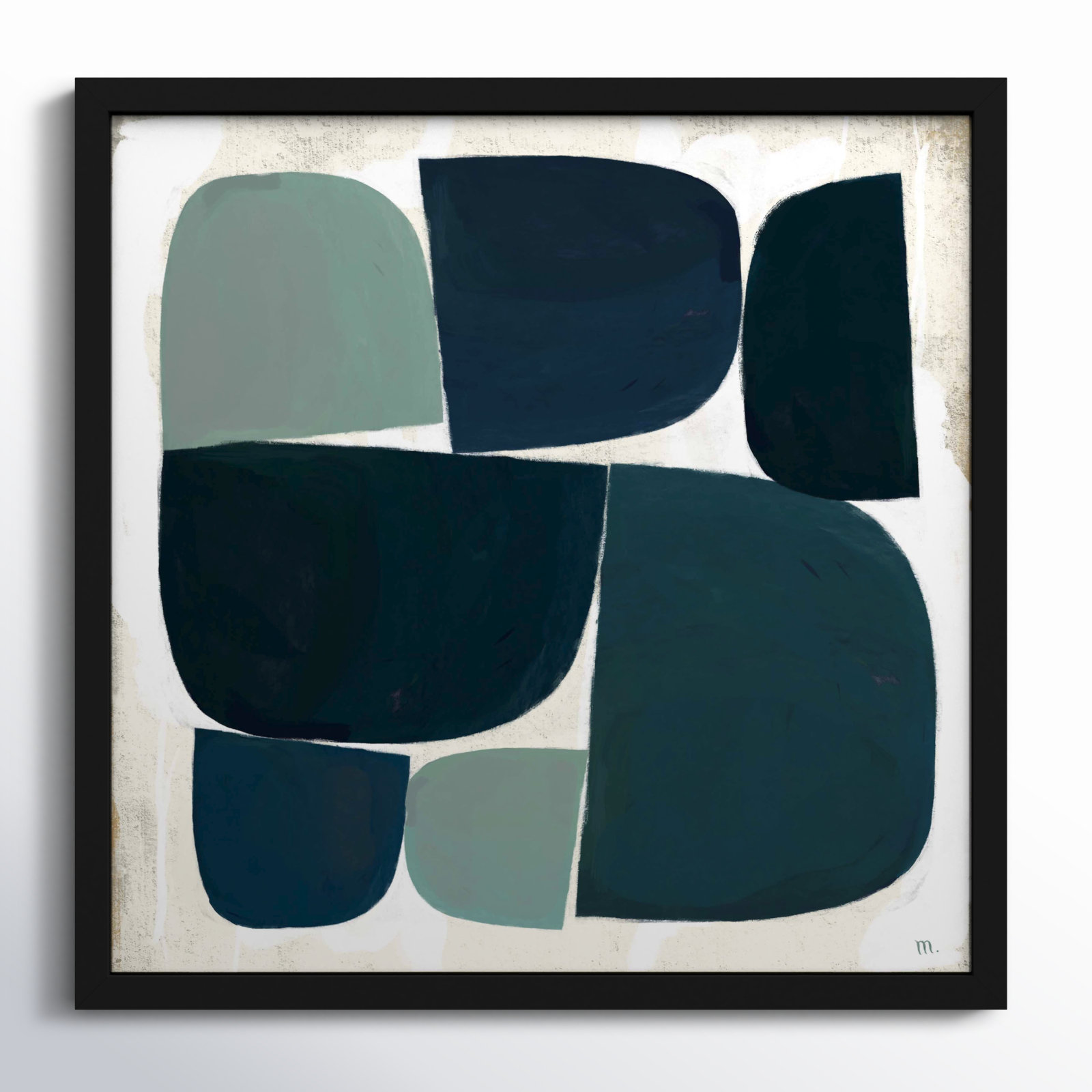 Composizione Di Forme Blue Black With Shadow, Black Single Structure Framed Canvas, 24" H x 24" W x 1.25" D
