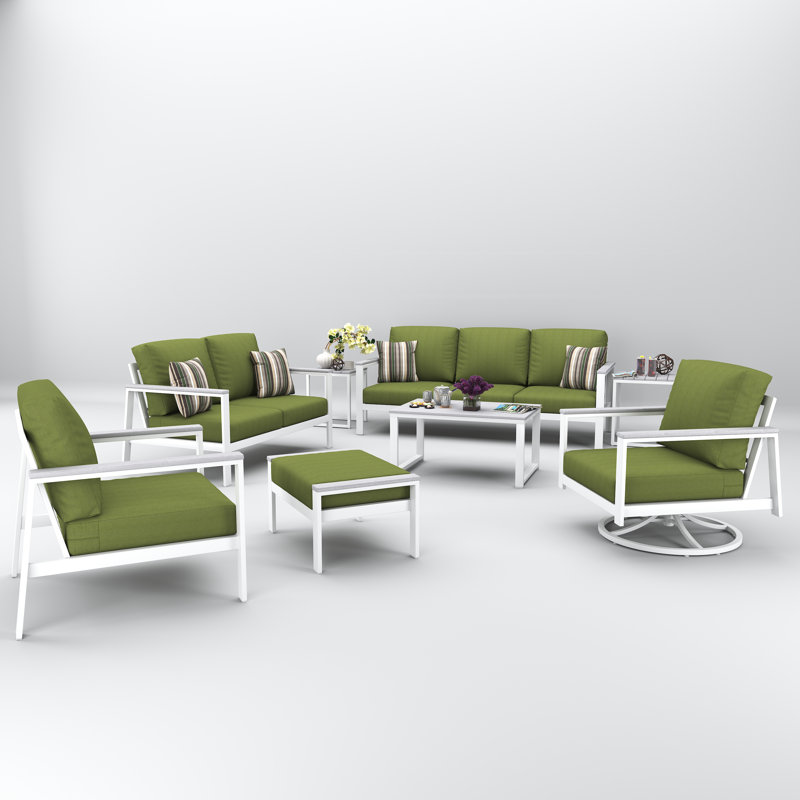Townsend 7-Person Sunbrella® Patio Seating Group, Spectrum Cilantro, White