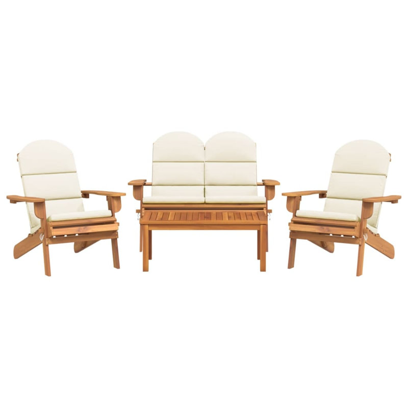 Acacia Foldable Outdoor Adirondack Set, Brown/White