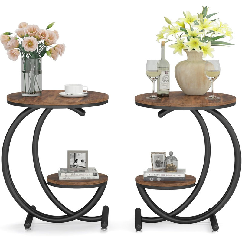 Ensemble de 2 tables de bout rondes industrielles