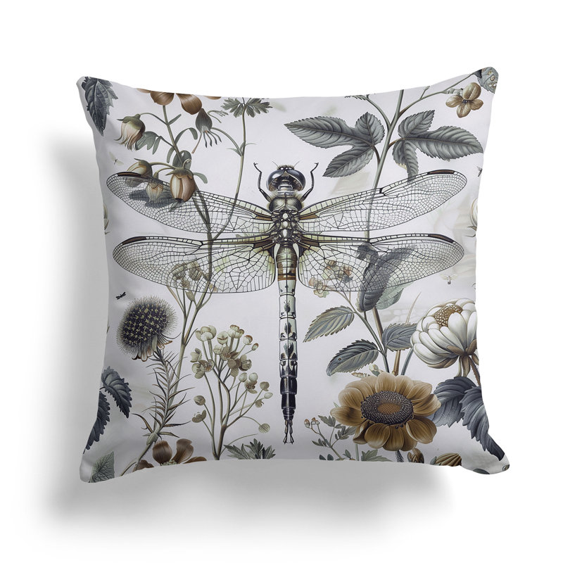 Dragonfly Fairytale Indoor/Outdoor Square Throw Pillow, 18"H x 18"W, Orange/Silver