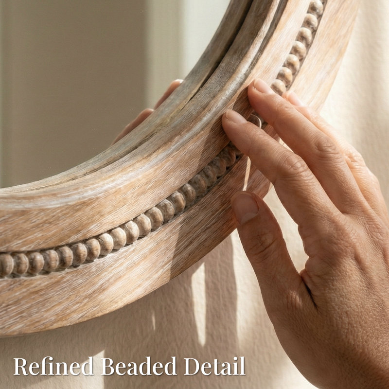Solid Wood Round Decorative Wall Mirror, Natural Wood, 30" x 30"