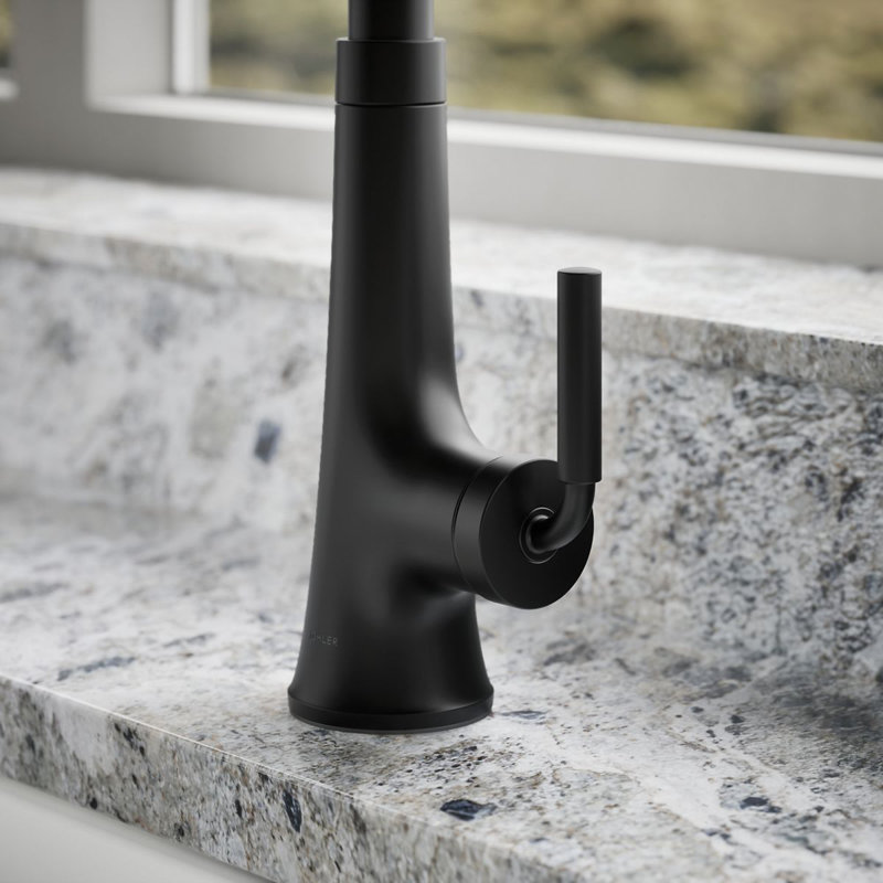 Robinet d'évier de cuisine à poignée simple avec douchette extractible Tone, Noir mat