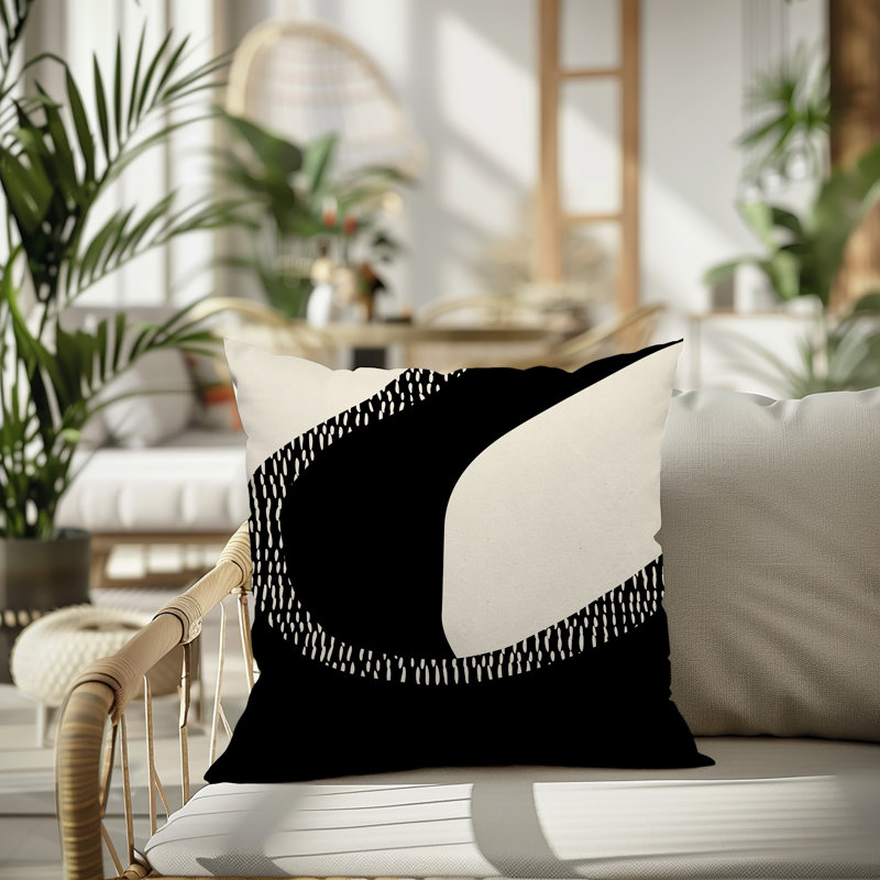 Coussin carré intérieur / extérieur pia, H 15 po x l 15 po, Noir/Blanc cassé