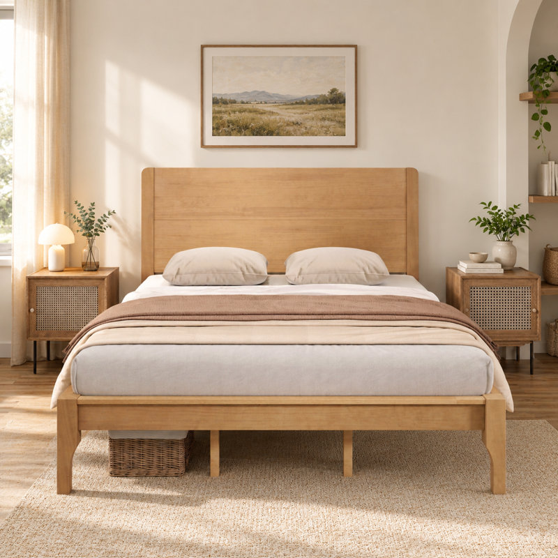 Lit King Size avec tête et pied de lit hauts, Natural