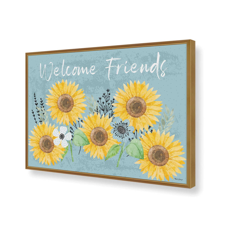 «Welcome Friends» par Nicole DeCamp, reproduction d'art, 24 W x 18 H, Gold, Framed Print