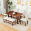 Ensemble de table de salle à manger extensible 6 pièces avec rallonge, chaise et banc Charmant-96010404-96010405-96010406