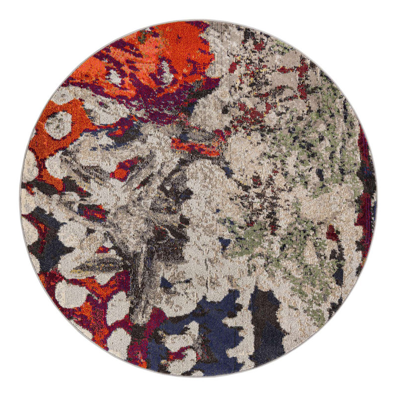 Ansela Washable Abstract Indoor Rug, Round 5'3"