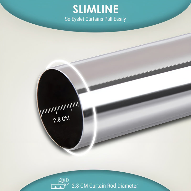 Adjustable 4.5cm Double Curtain Pole, Brushed Silver, 120cm - 210cm