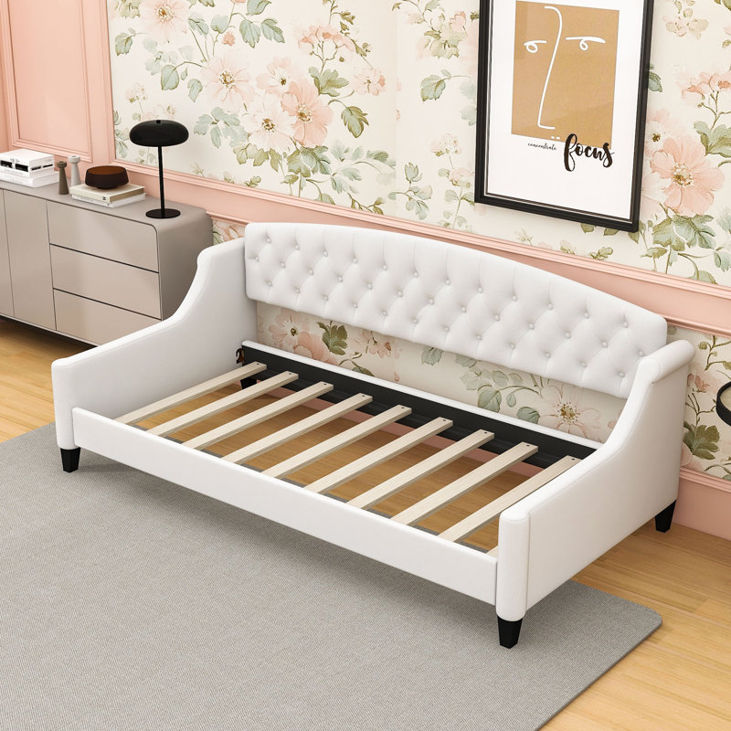 Twin Upholstered Daybed with Tufted Button Design, Beige