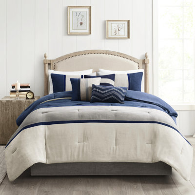 Édredon 7 pièces - literie longue durée en faux suède bleu