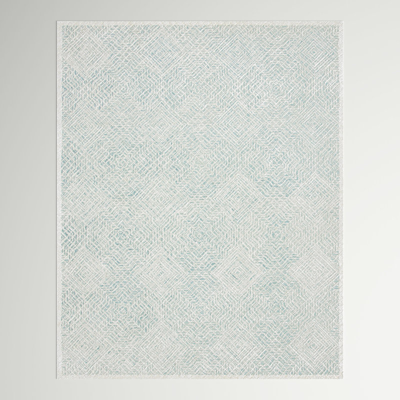 Milbridge Geometric Handmade Tufted Wool Blue/Ivory Area Rug, Rectangle 8' x 10'