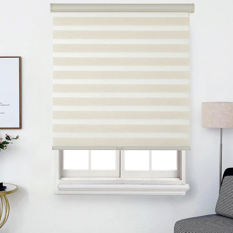 Store à enroulement double sans fil filtrant la lumière, Lin naturel, L 27 po x L 72 po