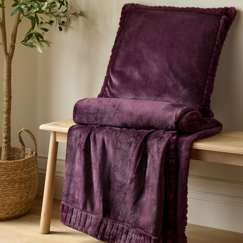Velvet And Faux Fur 150x200cm Blanket Throw, Plum