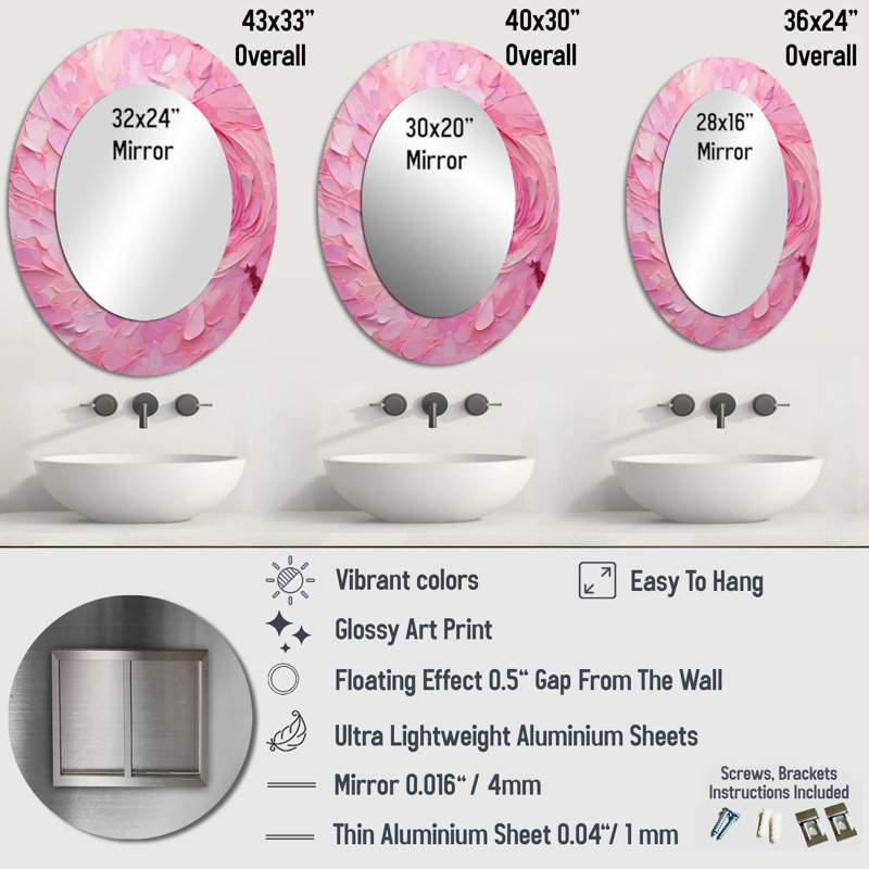 Décoration miroir rose radiant Revolution Spiral I - ovale rose, 40 po x 30 po