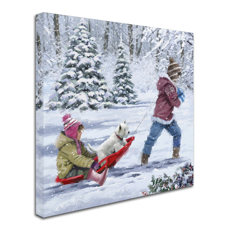 «Children on Sledge» par Armand, reproduction sur toile, H 14 po x l 14 po x P 2 po