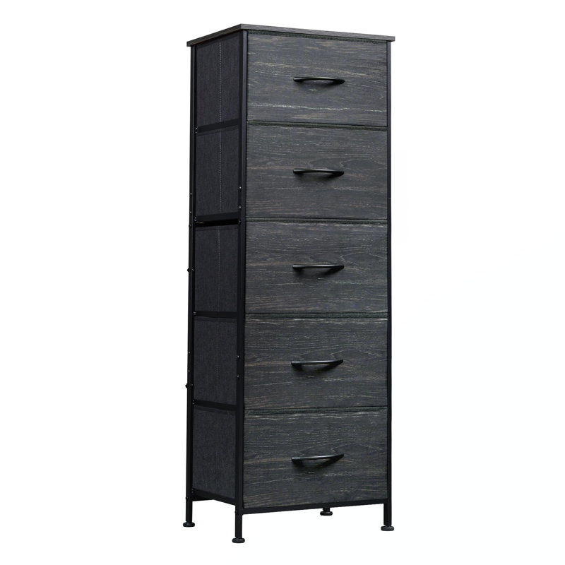 Fabric Dresser, 5-Drawer Tall Dresser for Bedroom, Storage Dresser Organizer with Fabric Bins, Wood Top, Sturdy Steel Frame, Chest of Drawers for Closet, Hallway