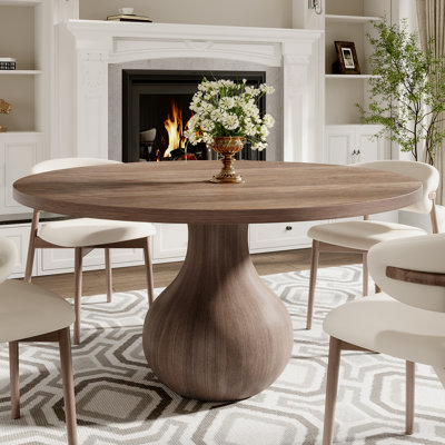Otelia Dark Walnut Space-Saving Round Solid Wood Dining Table For Kitchen Restaurant Breakfast Office
