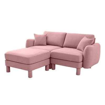 Boucle Fabric Sectional 2Seater Loveseat Sofa Couch With Distinctive Shellshaped Armrests And Removable Ottoman,Cylindrical Legs Wrapped With Selffabric,Pink Color