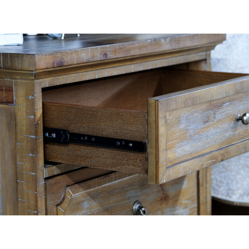 Rahul 2-Drawer Rustic Pine Nightstand with Integrated USB & AC Charging Station