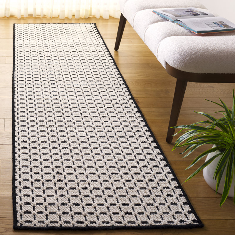 Tapis naturel en fibres naturelles ivoire / noir 489, Tapis de couloir 2 pi 3 po x 8 pi
