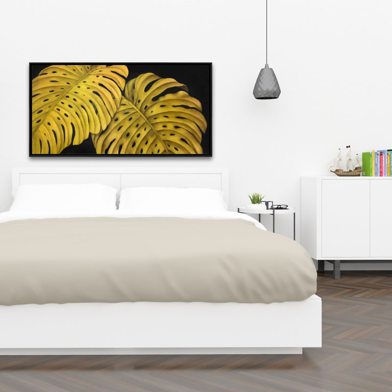 Gold monstera - 24"x48" Framed canvas