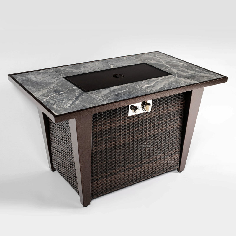 Rossalind Rectangle Wicker Propane / Liquefied Petroleum Gas Smokeless Fire Pit Table
