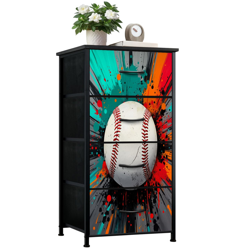 Commode pour chambre à coucher avec 4 tiroirs de rangement Baseball Dynamic Abstract Paint Splash Burst