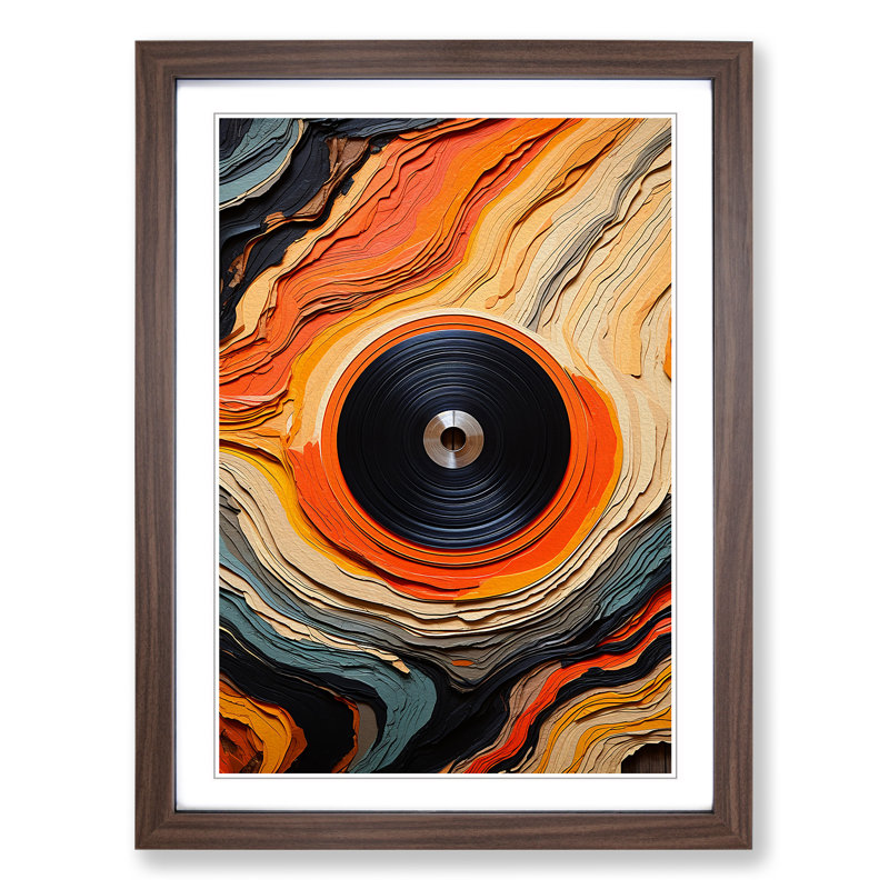 Vinyl Record Abstract No.2 - Single Picture Frame Print on Wood, 34cm H x 25cm W, Walnut Framed