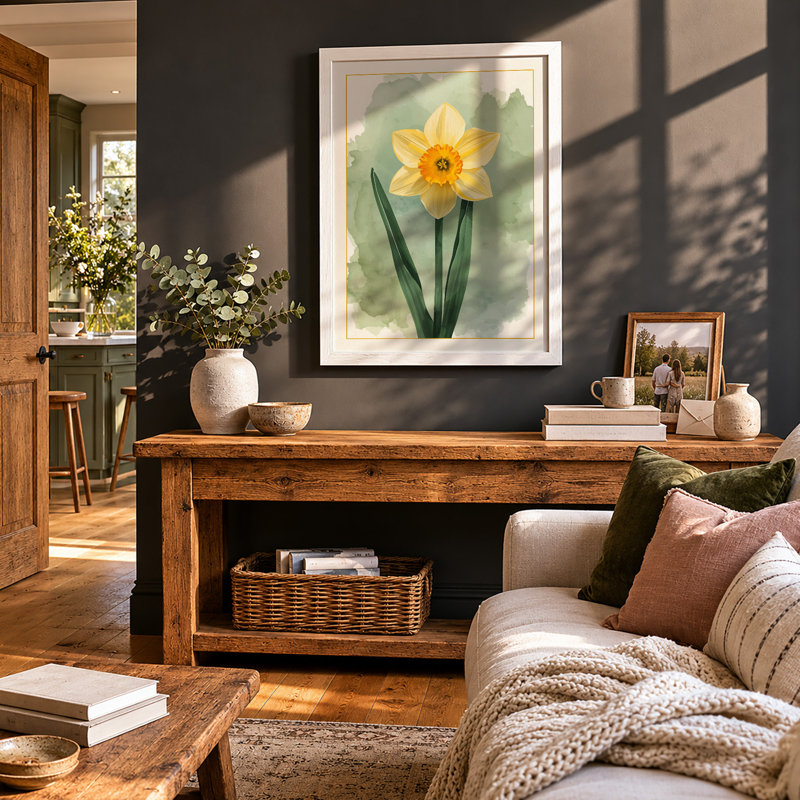 Golden Daffodil Botanical - Framed Print, A3 - 42.0 x 29.7 cm, White