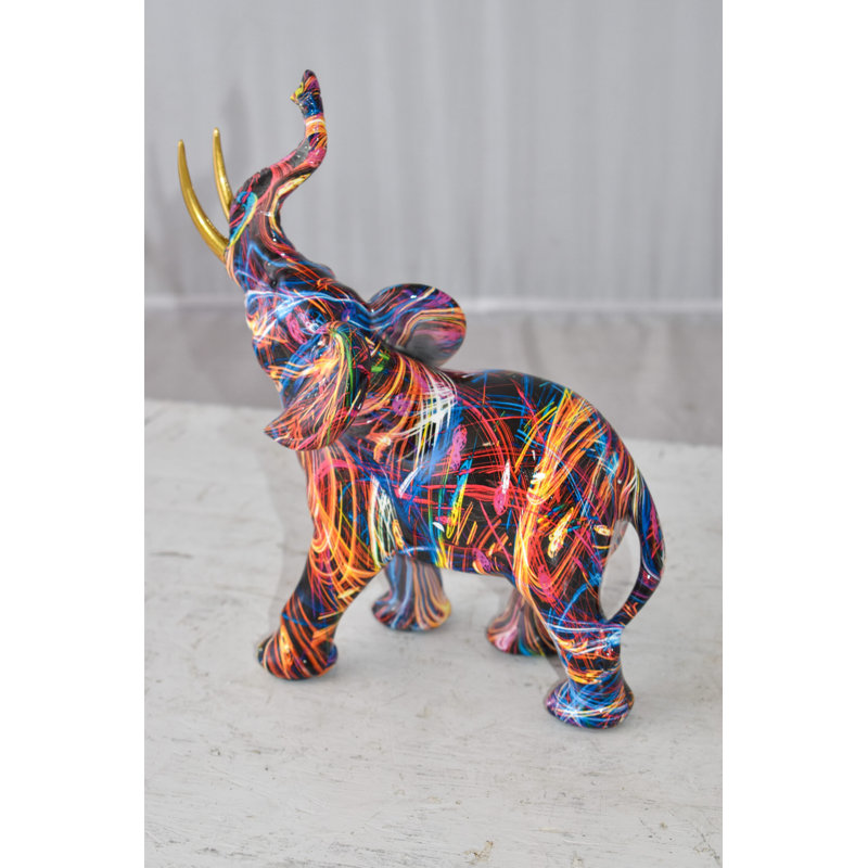 Elephant With Trunk Up Colourful Modern Resin Statue - Berdan Unique Modern Home Décor, 8"x4"x 10"H